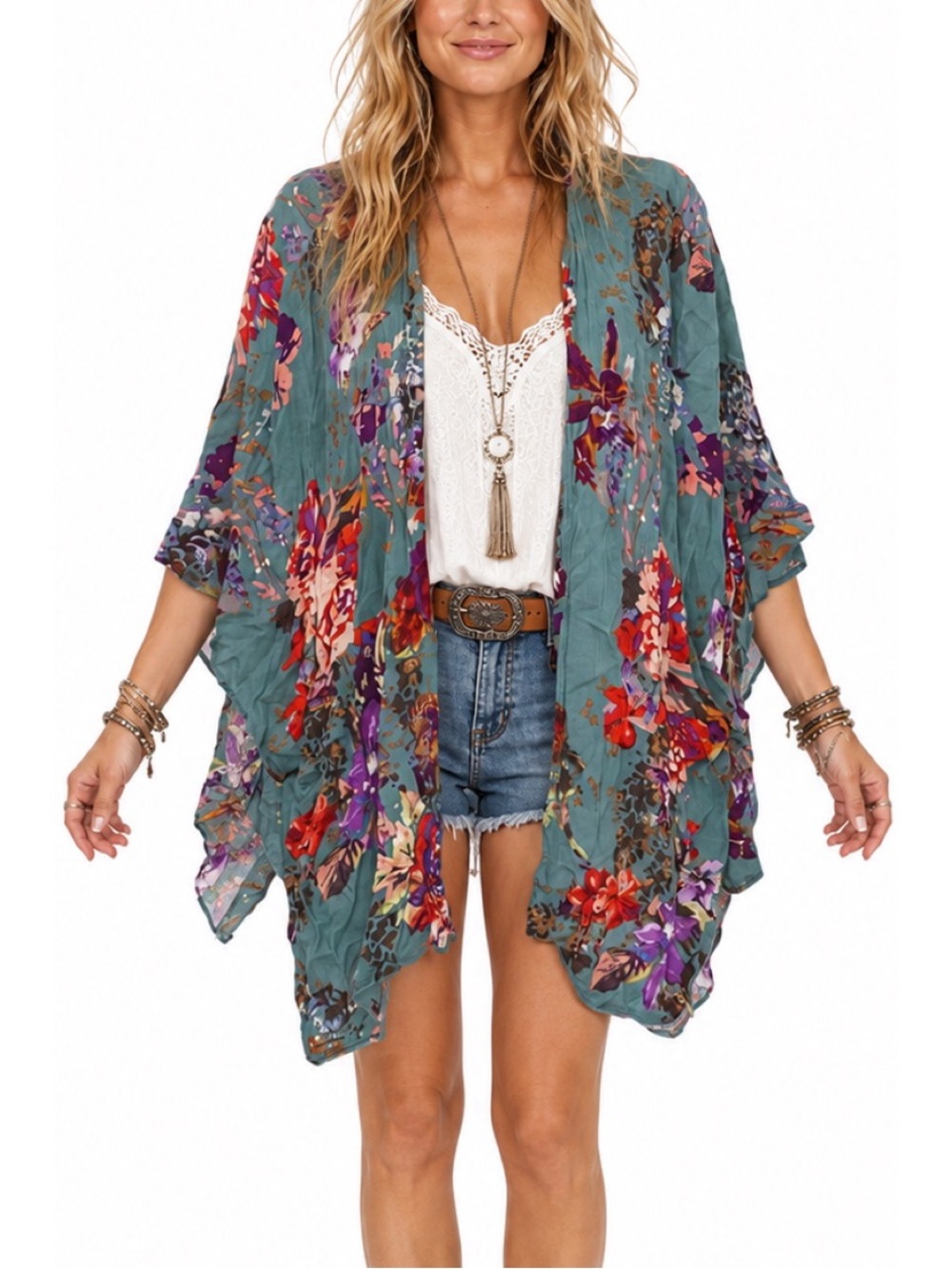 Staccato Floral Print Kimono shawl